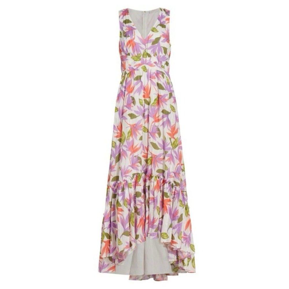 Ramy Brook Miles Floral V-Neck Sleeveless Maxi Dress High Low Hem Size 4